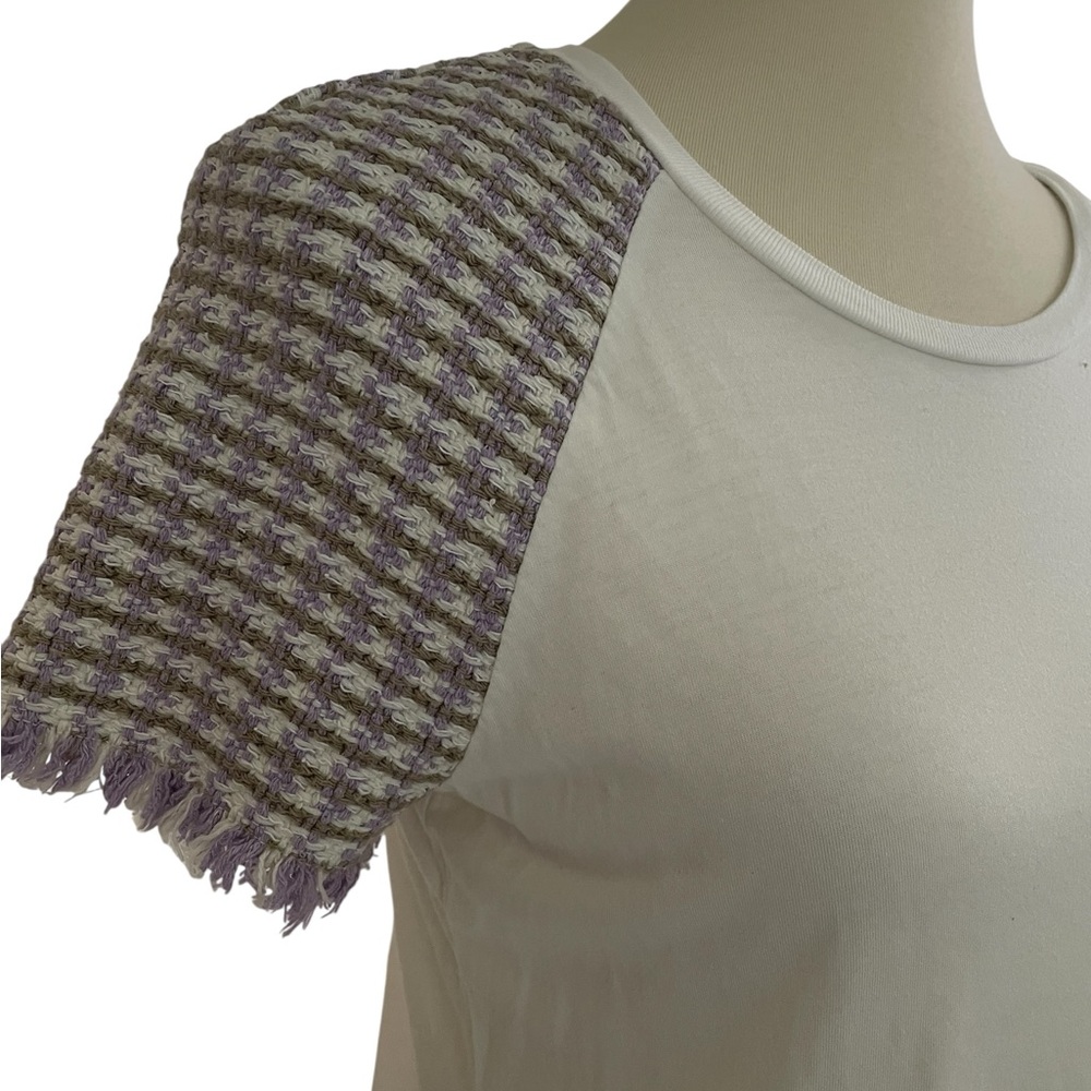 Maje White Tee‎ with Tweed Sleeves Multi color purple Size 2
